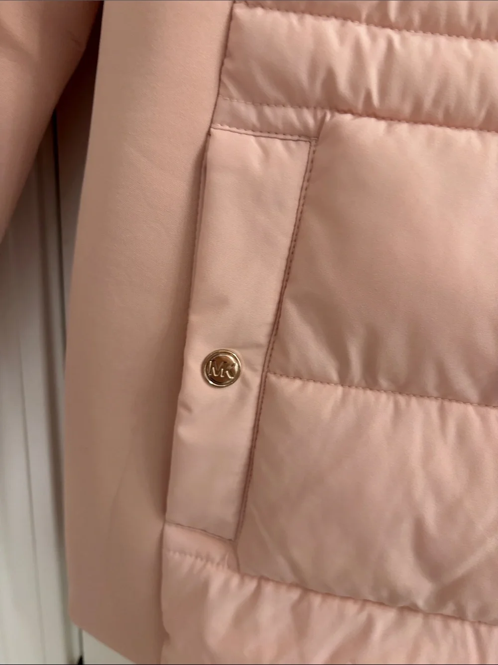 Michael Kors Blush Pink Quilted Puffer Jacket with Stand Collar